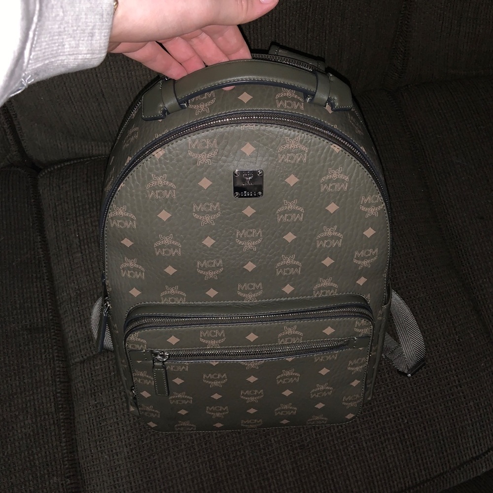 MCM Stark Backpack in Visetos (olive green)
